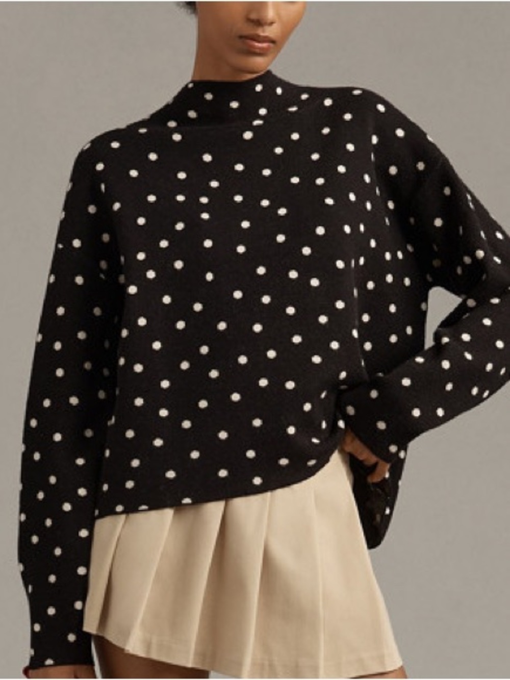 Maeve Anthropologie Carys Mock Neck Sweater in Polka Dot Black